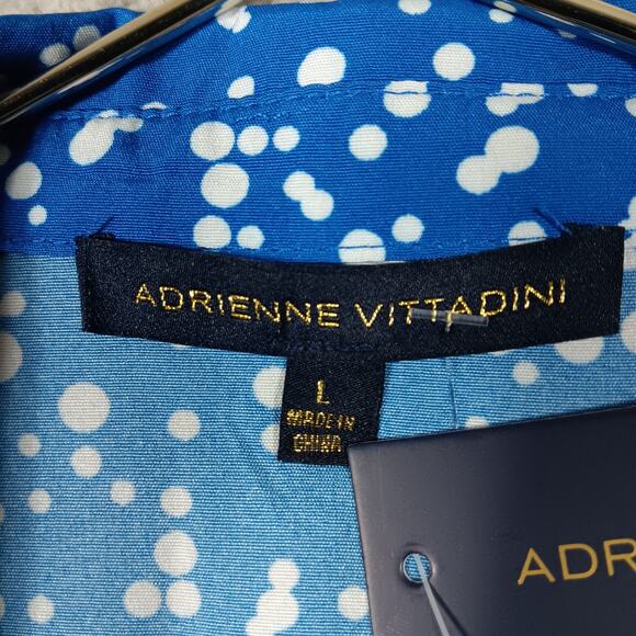 Adrienne Vittadini Blouse Size Large Blue & White Specks Button Down 3/4 Sleeve - Picture 5 of 10